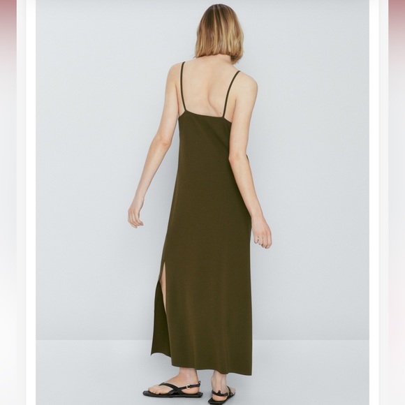 Massimo Dutti Green Knit Spaghetti Strap Slip Dress - Picture 2 of 14